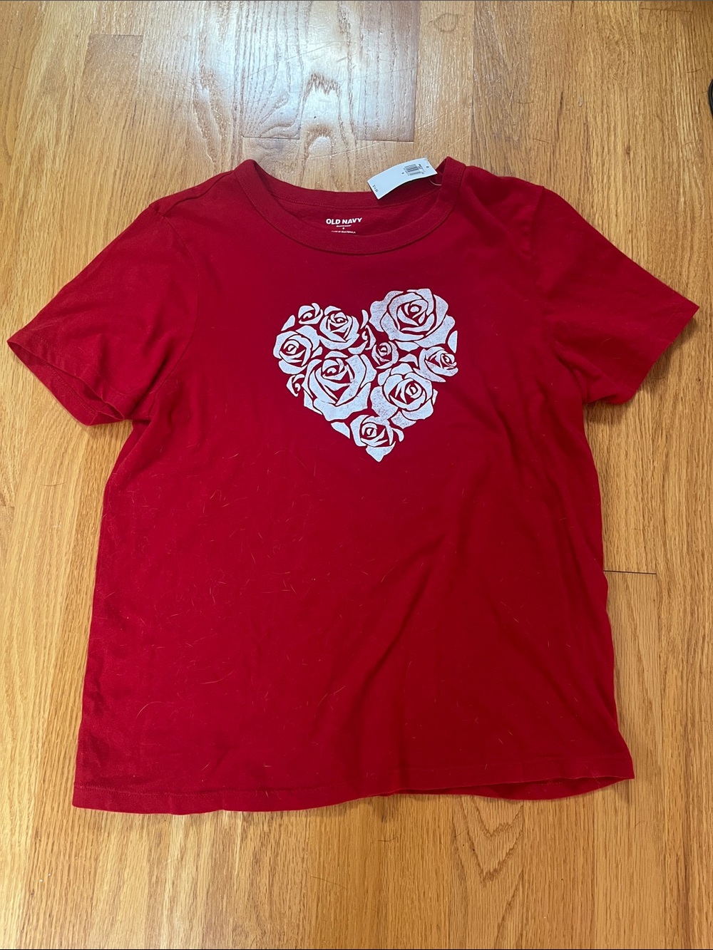 Old Navy Red Short-Sleeve Tee with White Rose Heart